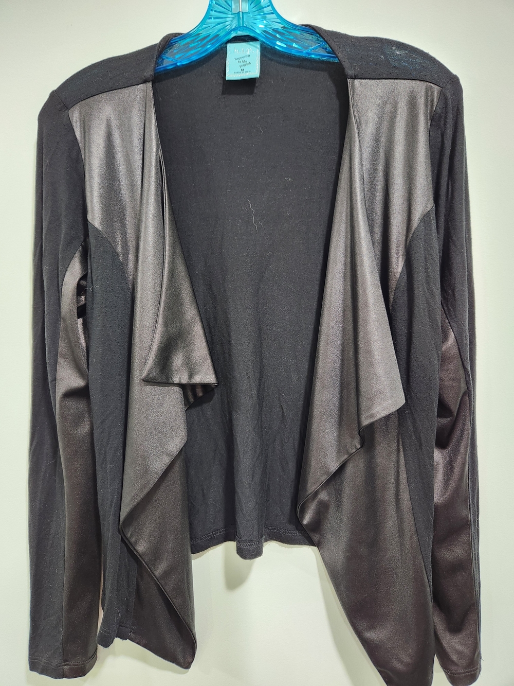 h.i.p. Two-Tone Draped Open-Front Blazer in Black and Charcoal